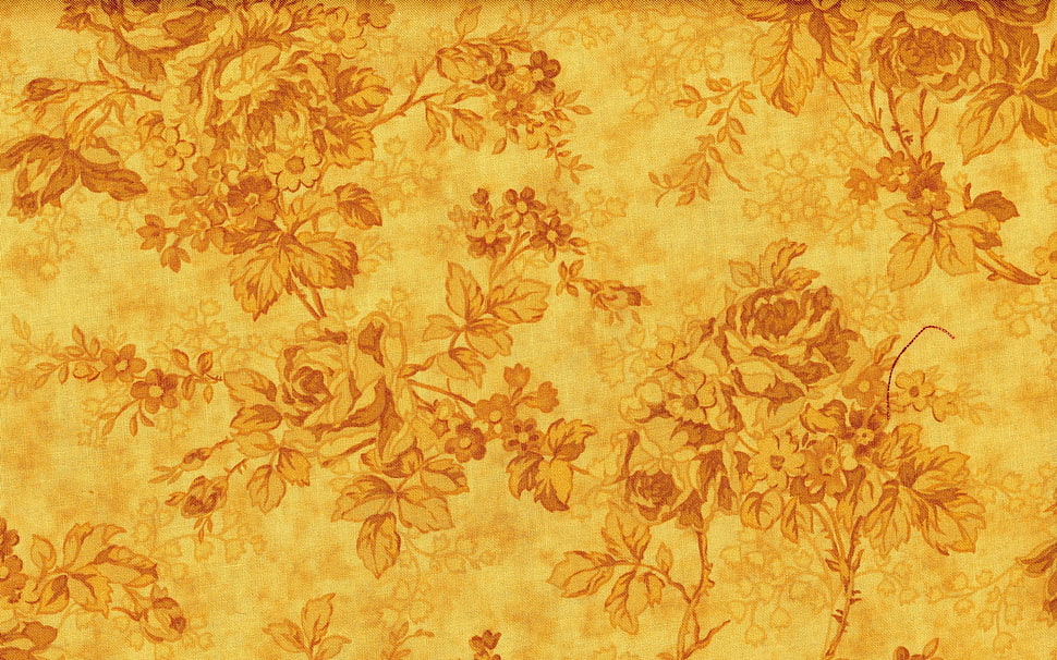 yellow and brown floral textile HD wallpaper